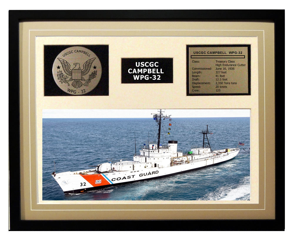 USCGC Campbell WPG-32 Framed Coast Guard Ship Display Brown