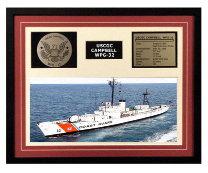 USCGC Campbell WPG-32 Framed Coast Guard Ship Display Burgundy