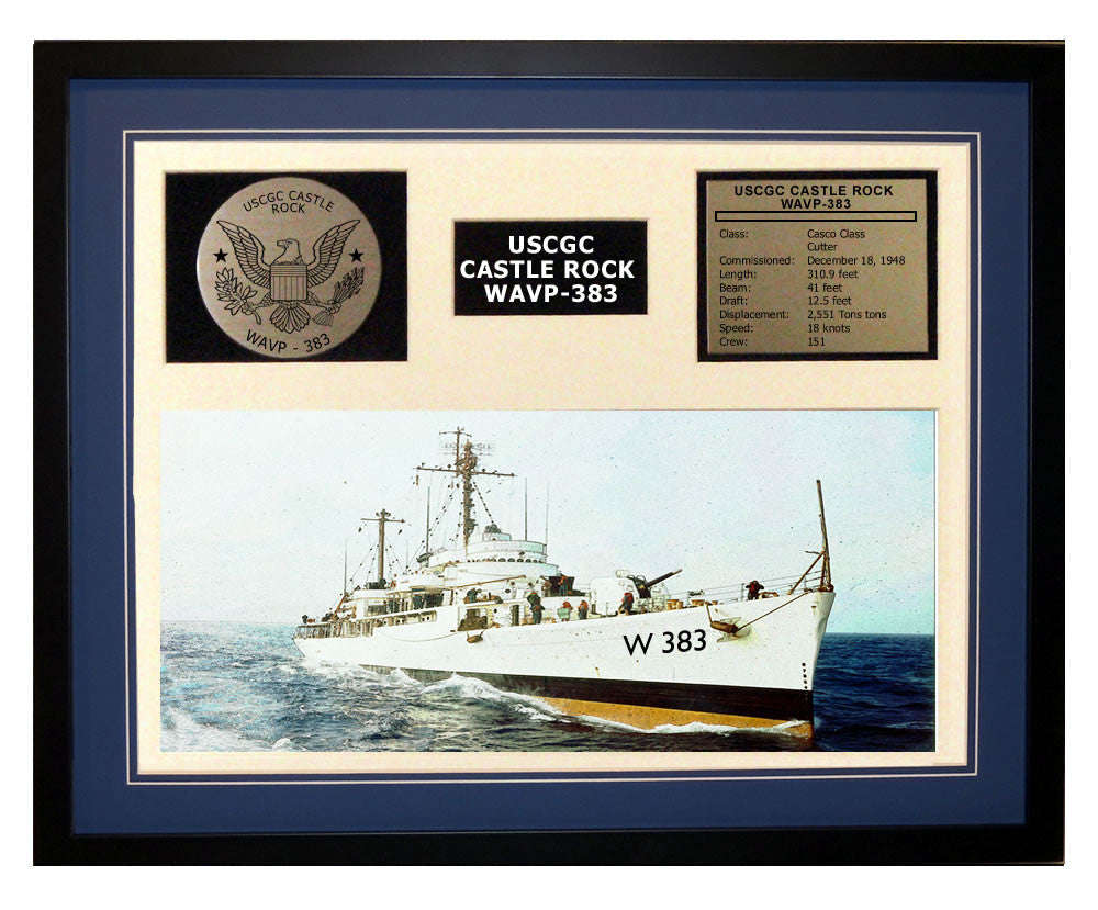 USCGC Castle Rock WAVP-383 Framed Coast Guard Ship Display Blue