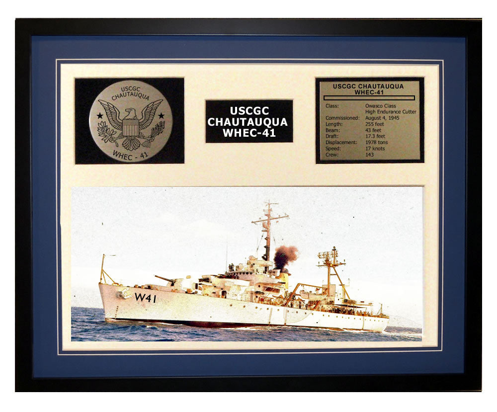USCGC Chautauqua WHEC-41 Framed Coast Guard Ship Display Blue