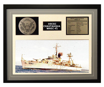 USCGC Chautauqua WHEC-41 Framed Coast Guard Ship Display Brown