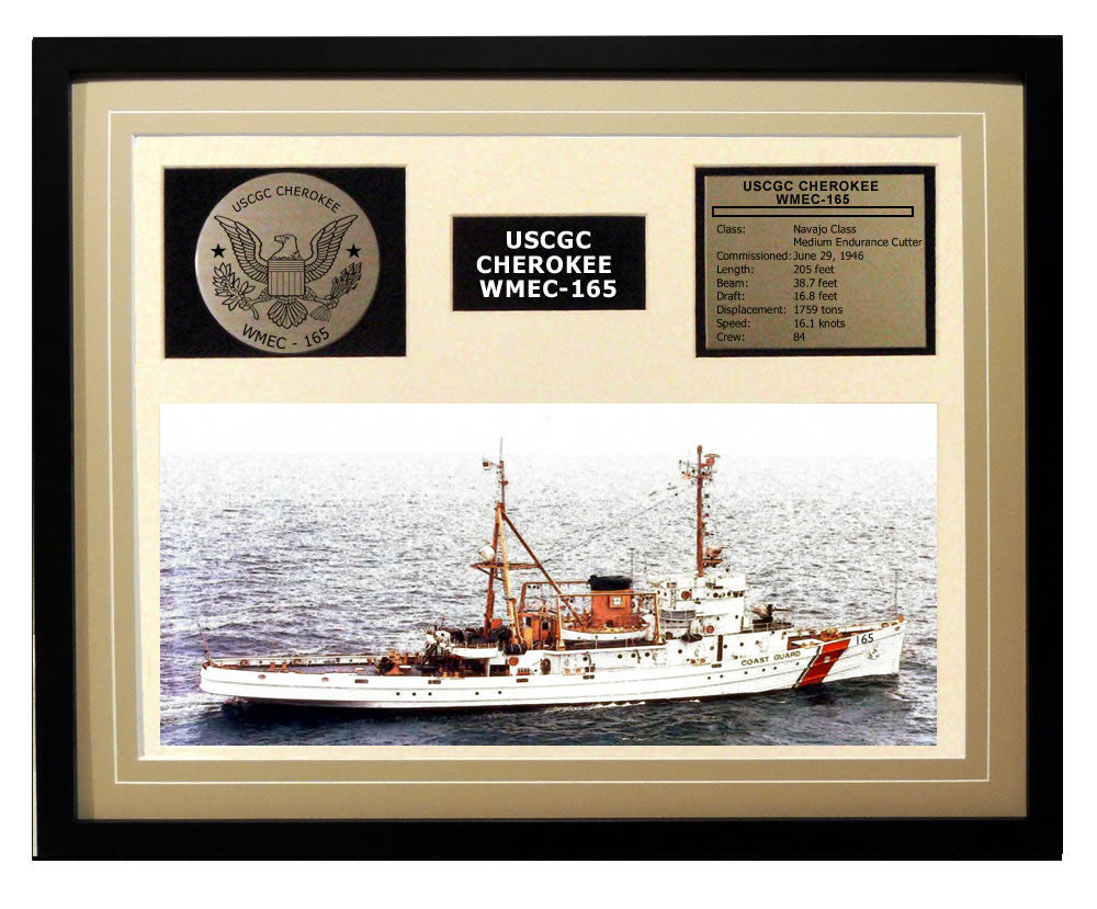 USCGC Cherokee WMEC-165 Framed Coast Guard Ship Display Brown
