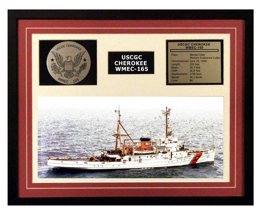 USCGC Cherokee WMEC-165 Framed Coast Guard Ship Display Burgundy