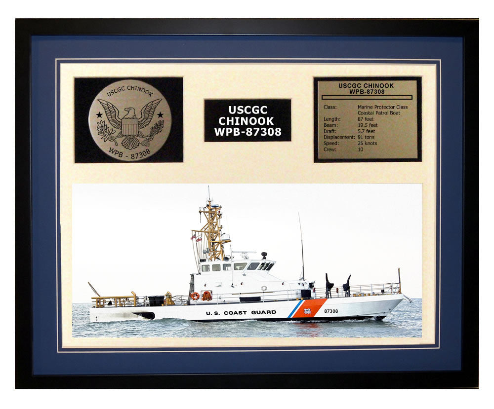 USCGC Chinook WPB-87308 Framed Coast Guard Ship Display Blue