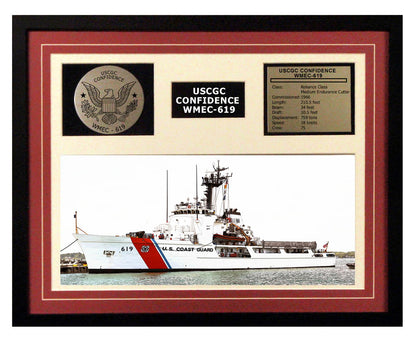 USCGC Confidence WMEC-619 Framed Coast Guard Ship Display Burgundy