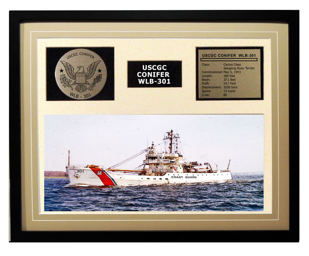 USCGC Conifer WLB-301 Framed Coast Guard Ship Display Brown