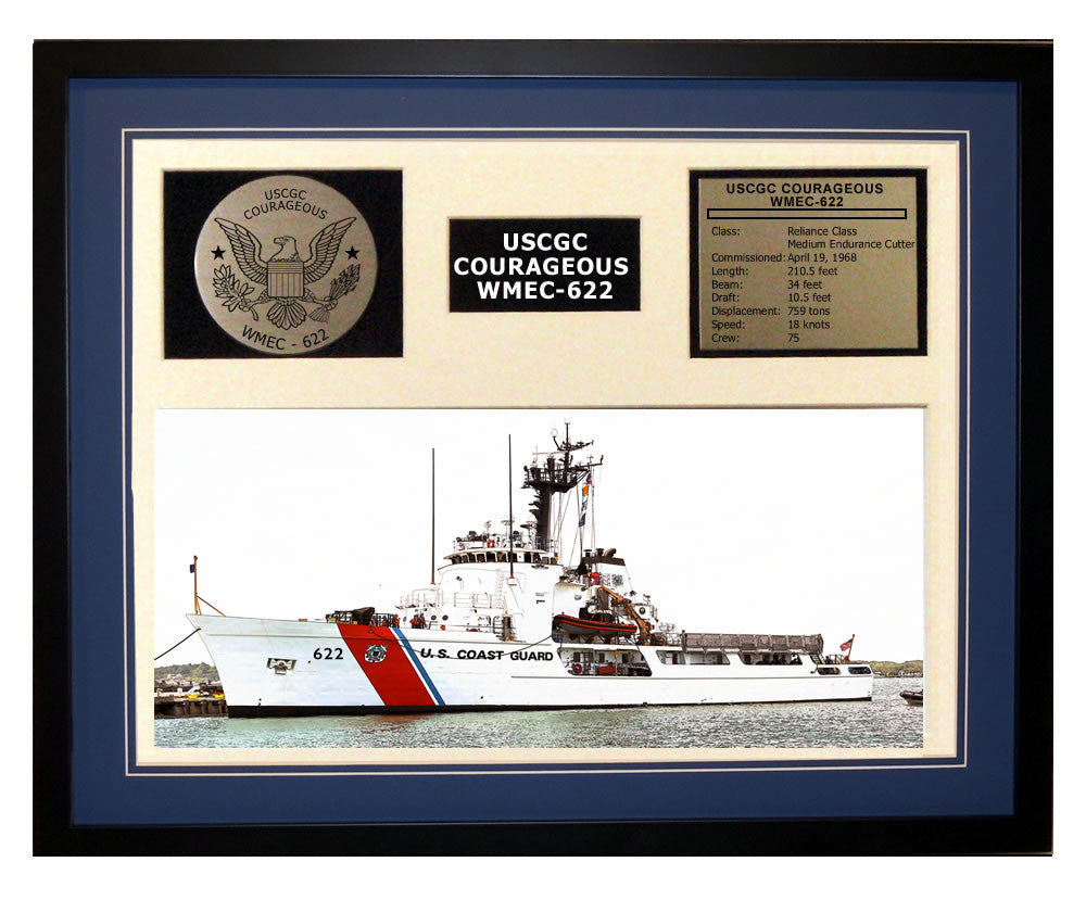 USCGC Courageous WMEC-622 Framed Coast Guard Ship Display Blue