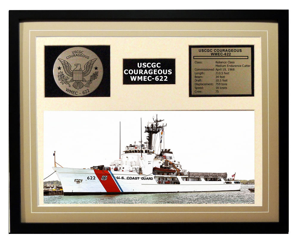 USCGC Courageous WMEC-622 Framed Coast Guard Ship Display Brown