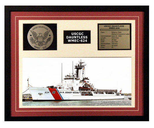 USCGC Dauntless WMEC-624 Framed Coast Guard Ship Display Burgundy