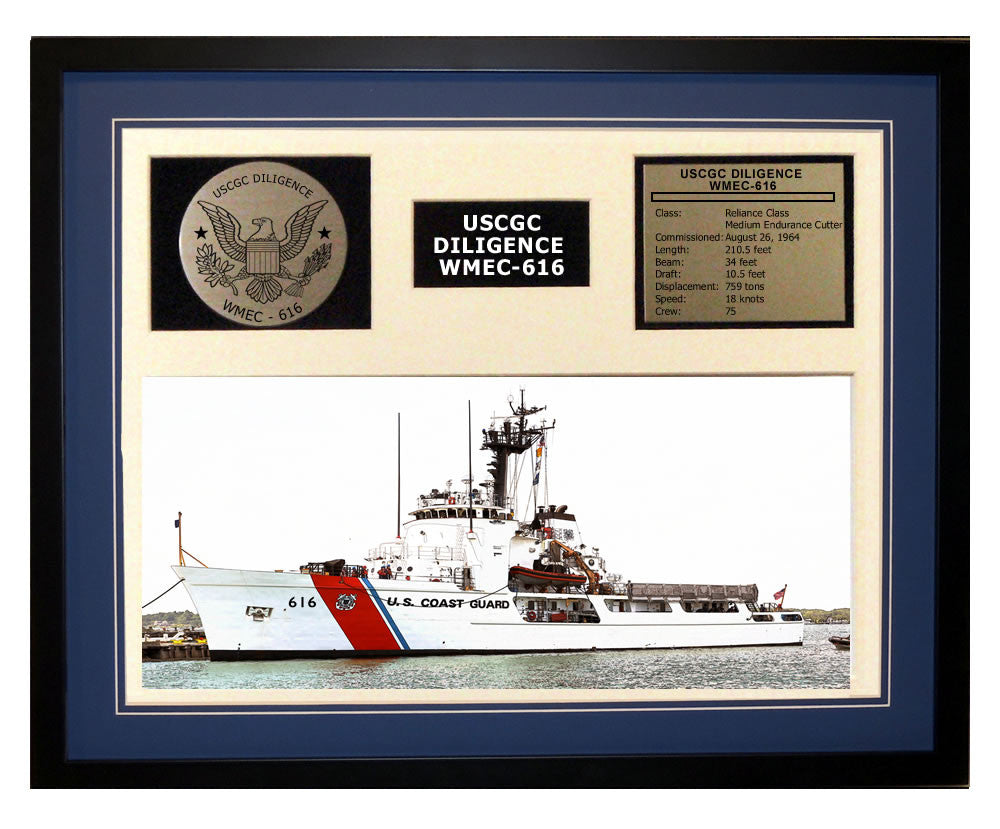 USCGC Diligence WMEC-616 Framed Coast Guard Ship Display Blue