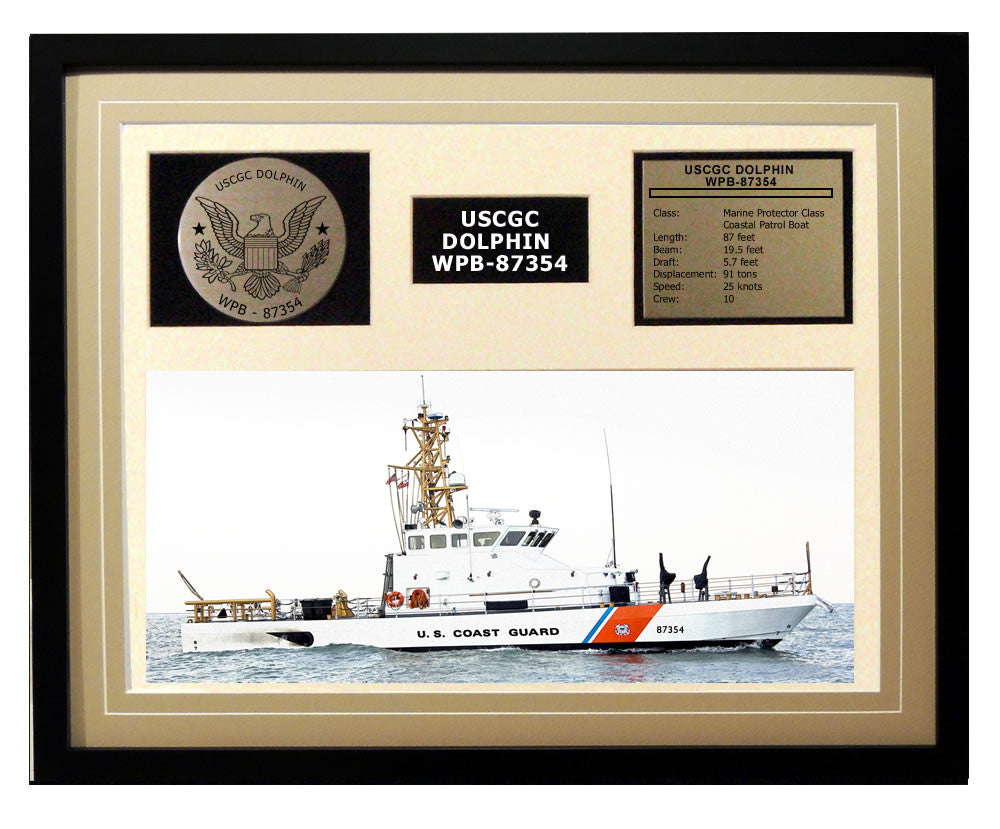 USCGC Dolphin WPB-87354 Framed Coast Guard Ship Display Brown