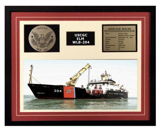 USCGC Elm WLB-204 Framed Coast Guard Ship Display Burgundy