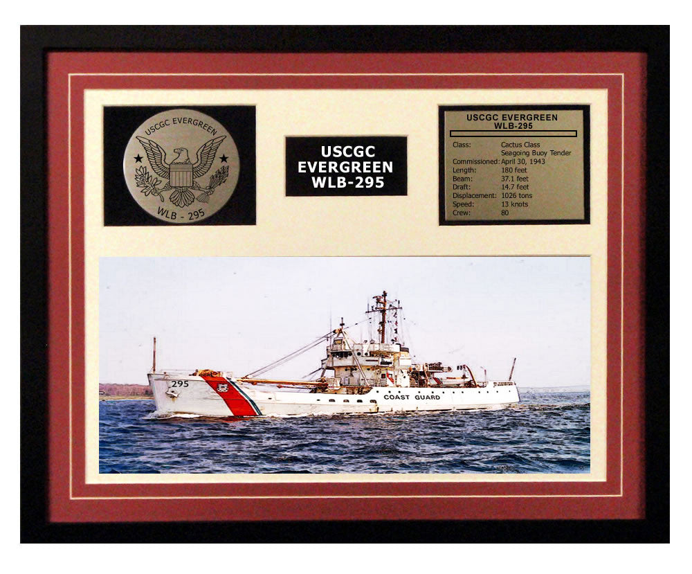USCGC Evergreen WLB-295 Framed Coast Guard Ship Display Burgundy