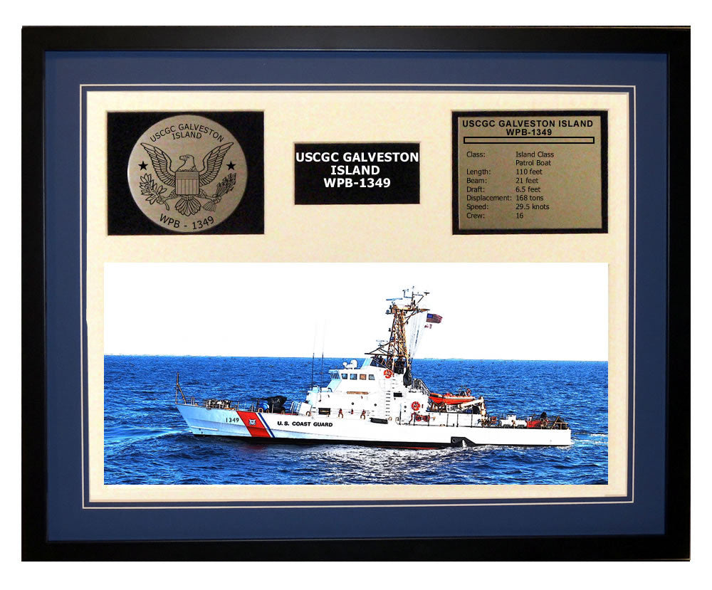 USCGC Galveston Island WPB-1349 Framed Coast Guard Ship Display Blue