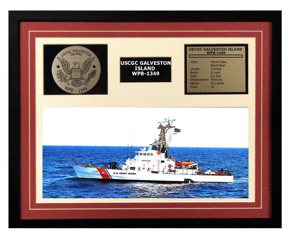USCGC Galveston Island WPB-1349 Framed Coast Guard Ship Display Burgundy