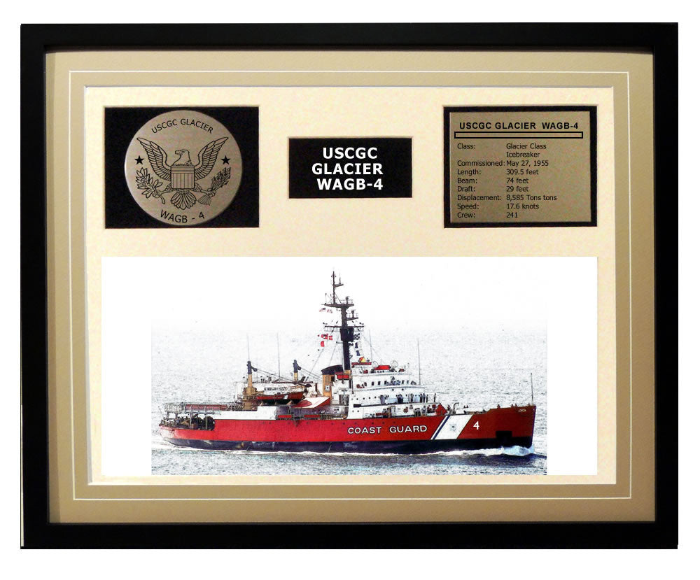 USCGC Glacier WAGB-4 Framed Coast Guard Ship Display Brown