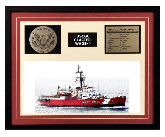 USCGC Glacier WAGB-4 Framed Coast Guard Ship Display Burgundy