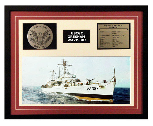 USCGC Gresham WAVP-387 Framed Coast Guard Ship Display Burgundy