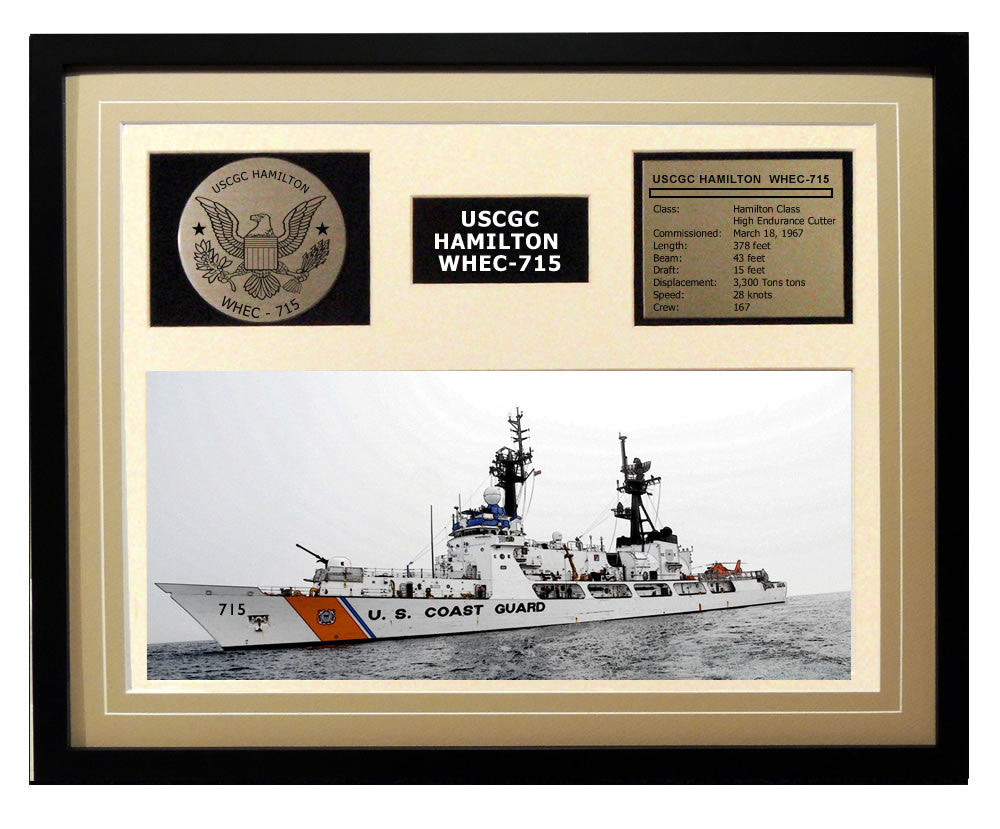 USCGC Hamilton WHEC-715 Framed Coast Guard Ship Display Brown