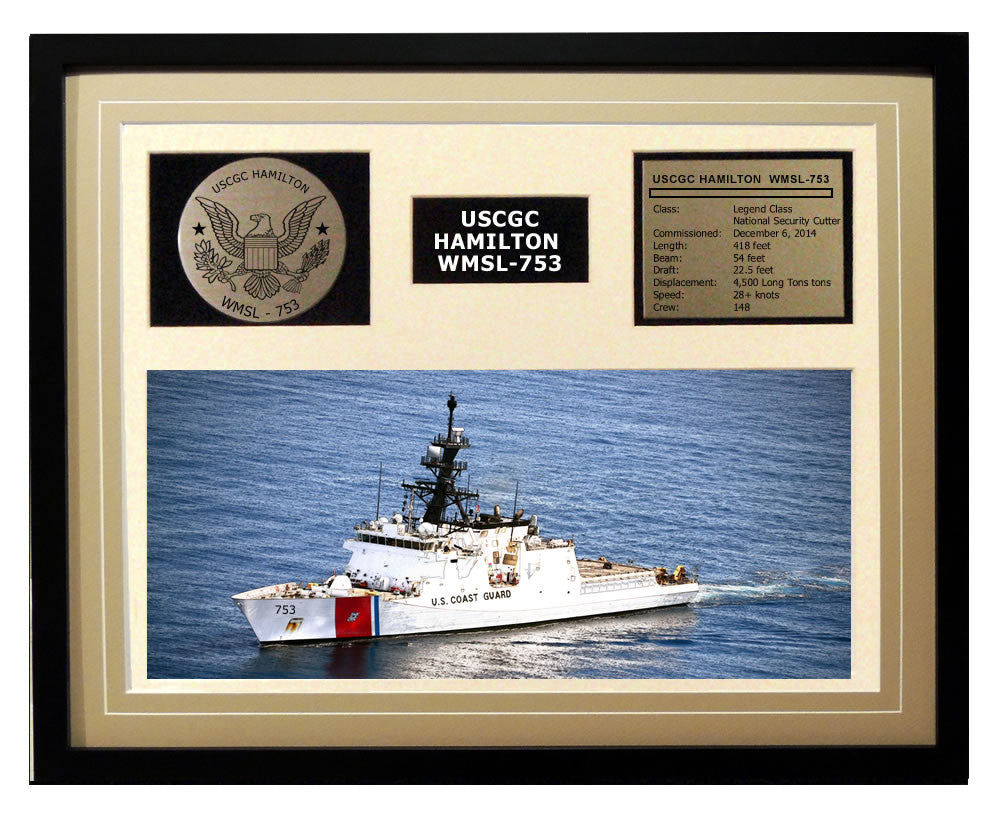 USCGC Hamilton WMSL-753 Framed Coast Guard Ship Display Brown
