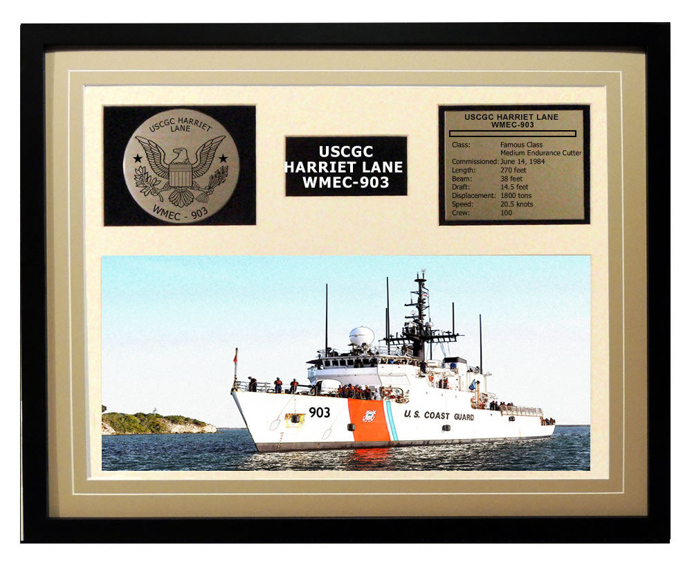 USCGC Harriet Lane WMEC-903 Framed Coast Guard Ship Display Brown