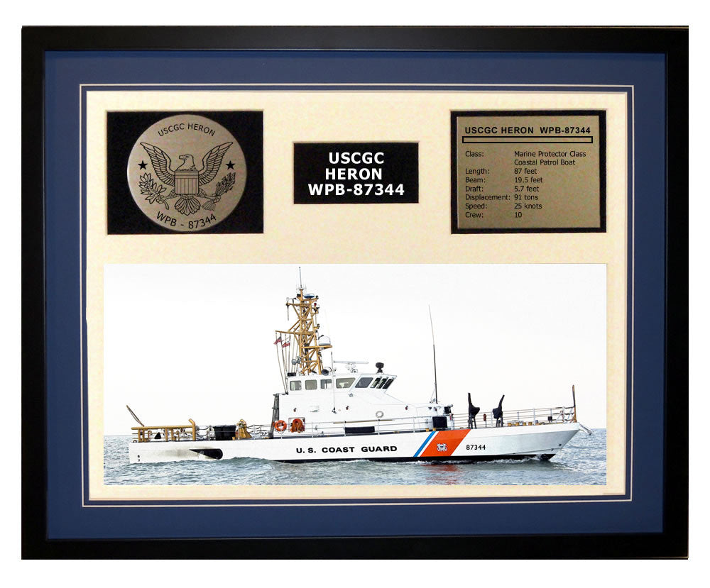 USCGC Heron WPB-87344 Framed Coast Guard Ship Display Blue