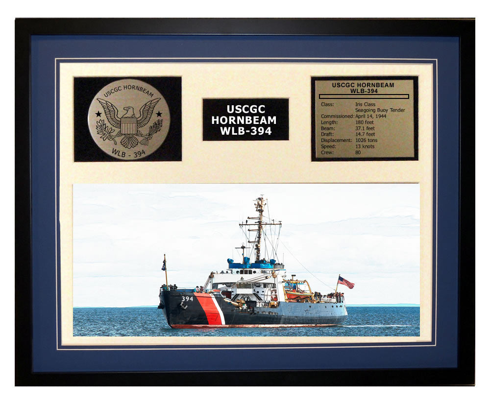USCGC Hornbeam WLB-394 Framed Coast Guard Ship Display Burgundy