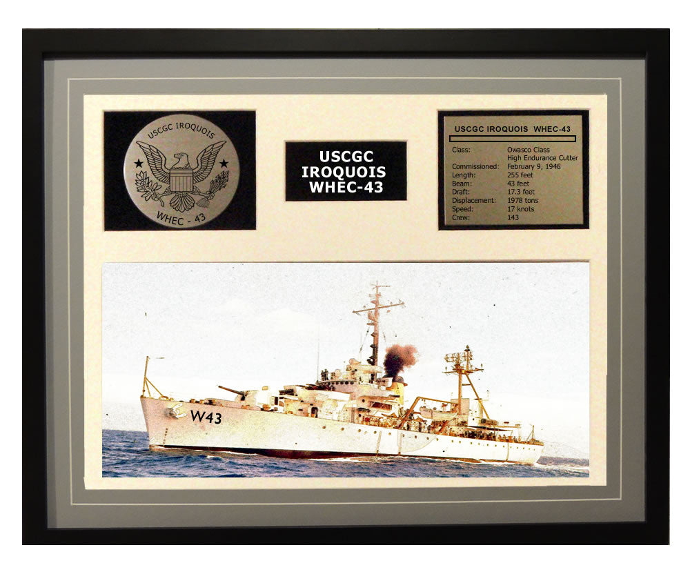 USCGC Iroquois WHEC-43 Framed Coast Guard Ship Display Brown