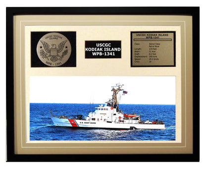 USCGC Kodiak Island WPB-1341 Framed Coast Guard Ship Display Brown