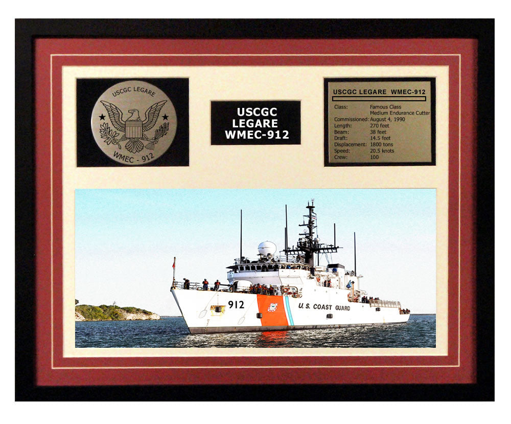 USCGC Legare WMEC-912 Framed Coast Guard Ship Display Burgundy