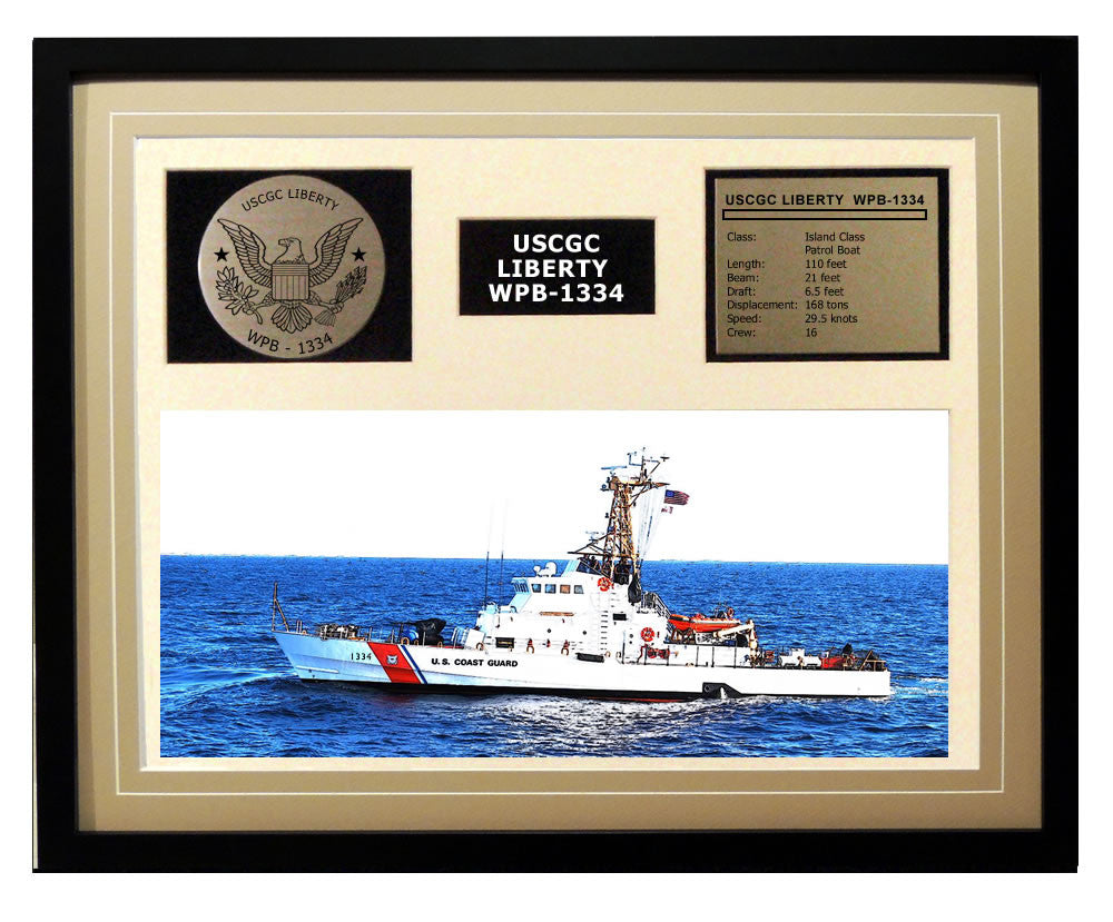 USCGC Liberty WPB-1334 Framed Coast Guard Ship Display Brown