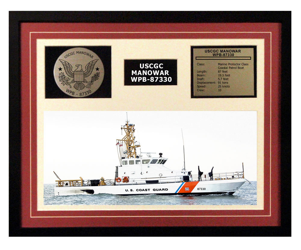USCGC Manowar WPB-87330 Framed Coast Guard Ship Display Burgundy