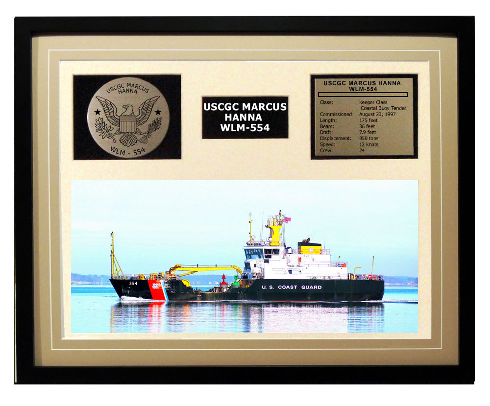 USCGC Marcus Hanna WLM-554 Framed Coast Guard Ship Display Brown