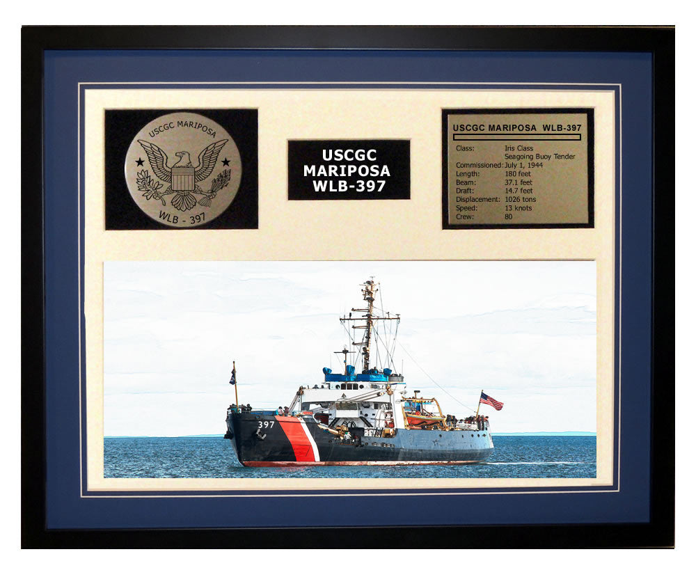 USCGC Mariposa WLB-397 Framed Coast Guard Ship Display Blue