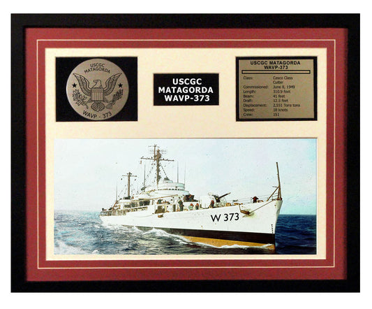 USCGC Matagorda WAVP-373 Framed Coast Guard Ship Display Burgundy