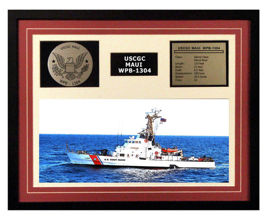 USCGC Maui WPB-1304 Framed Coast Guard Ship Display Burgundy