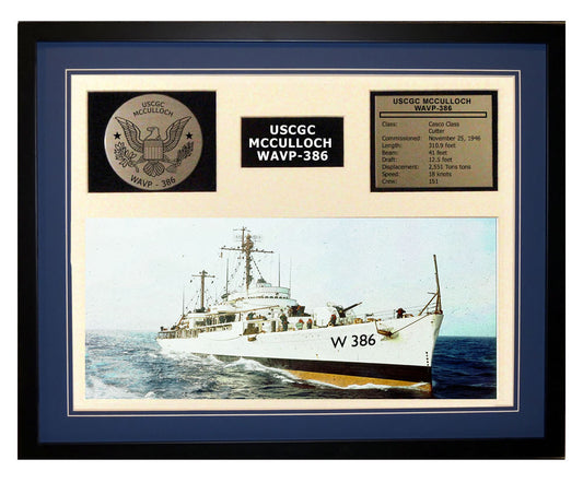 USCGC Mcculloch WAVP-386 Framed Coast Guard Ship Display Blue