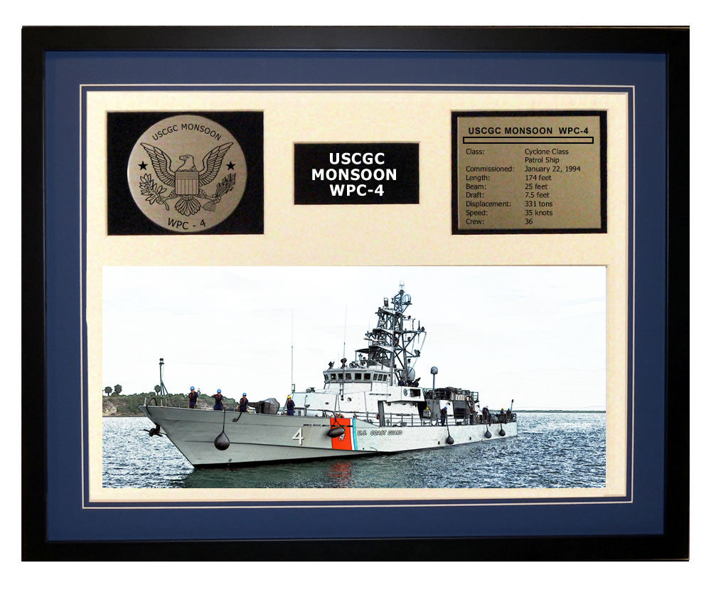 USCGC Monsoon WPC-4 Framed Coast Guard Ship Display Blue