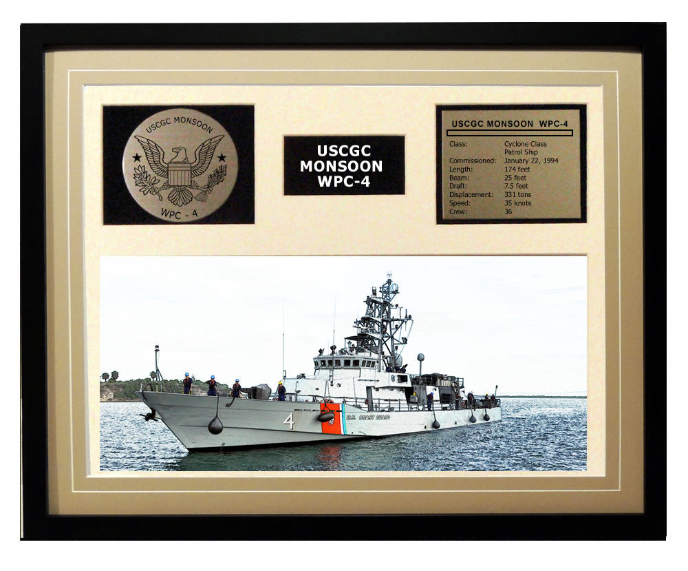 USCGC Monsoon WPC-4 Framed Coast Guard Ship Display Brown