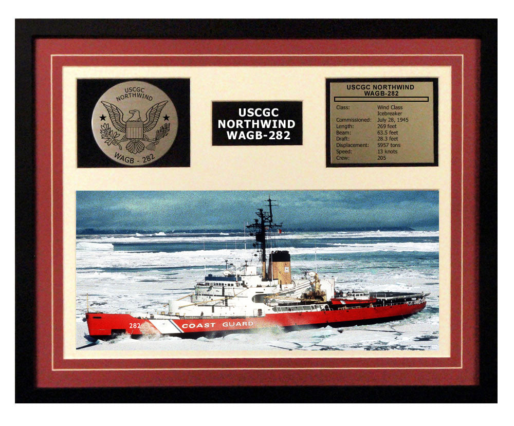 USCGC Northwind WAGB-282 Framed Coast Guard Ship Display Burgundy