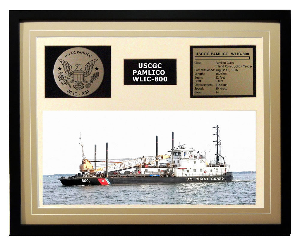 USCGC Pamlico WLIC-800 Framed Coast Guard Ship Display Brown