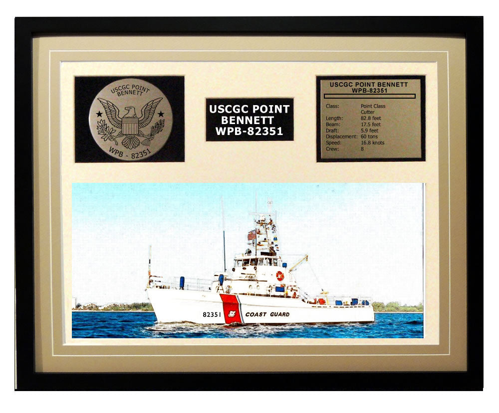 USCGC Point Bennett WPB-82351 Framed Coast Guard Ship Display Brown