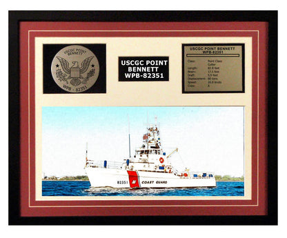 USCGC Point Bennett WPB-82351 Framed Coast Guard Ship Display Burgundy
