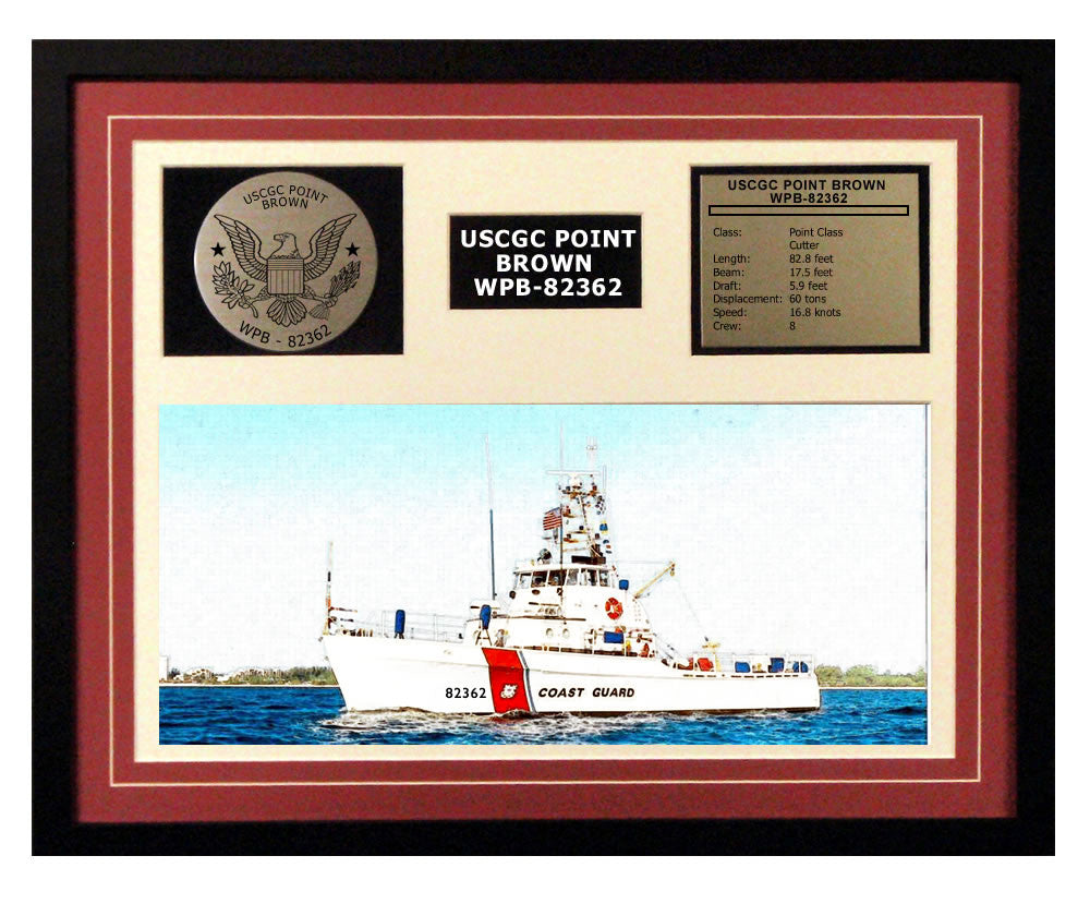 USCGC Point Brown WPB-82362 Framed Coast Guard Ship Display Burgundy