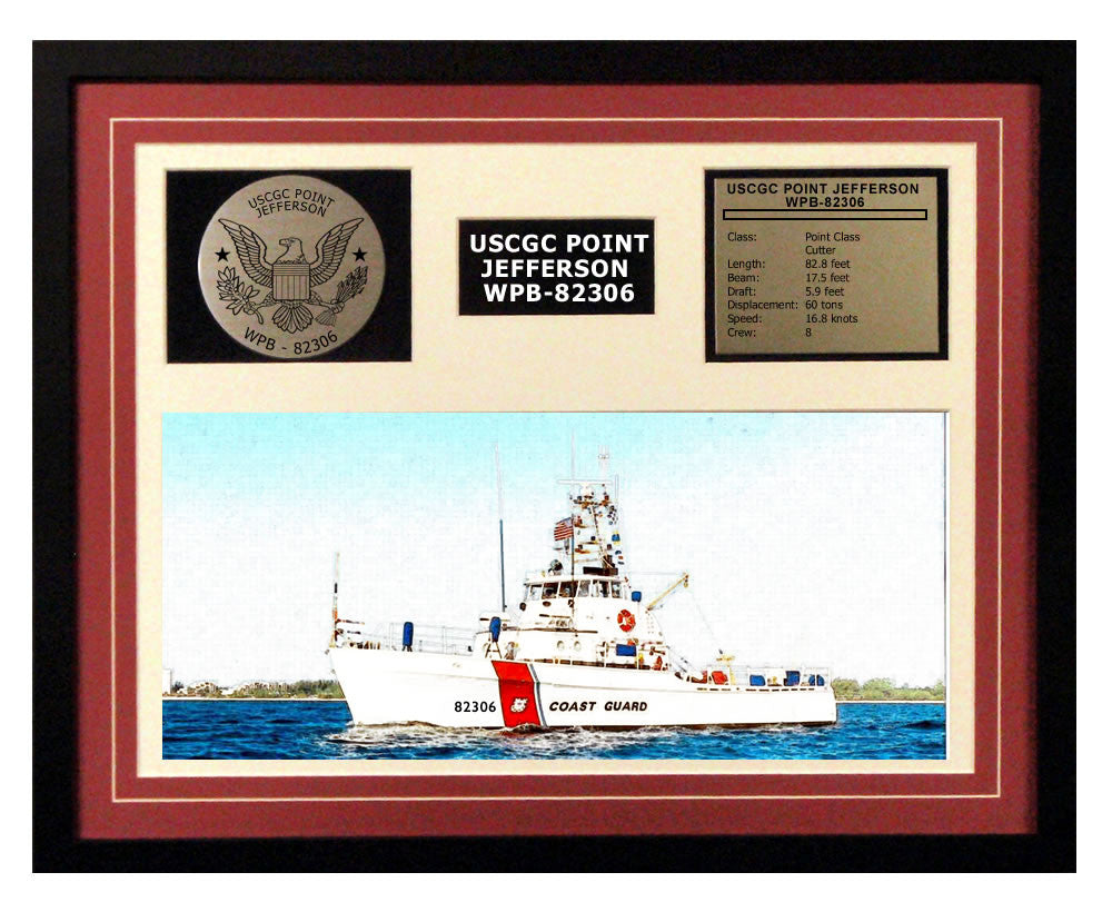 USCGC Point Jefferson WPB-82306 Framed Coast Guard Ship Display Burgundy