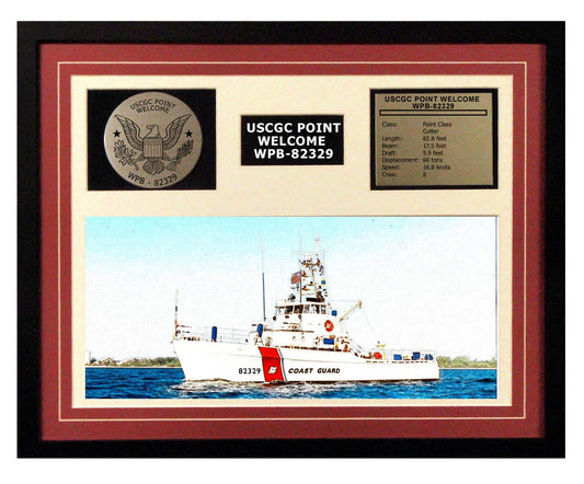 USCGC Point Welcome WPB-82329 Framed Coast Guard Ship Display Burgundy