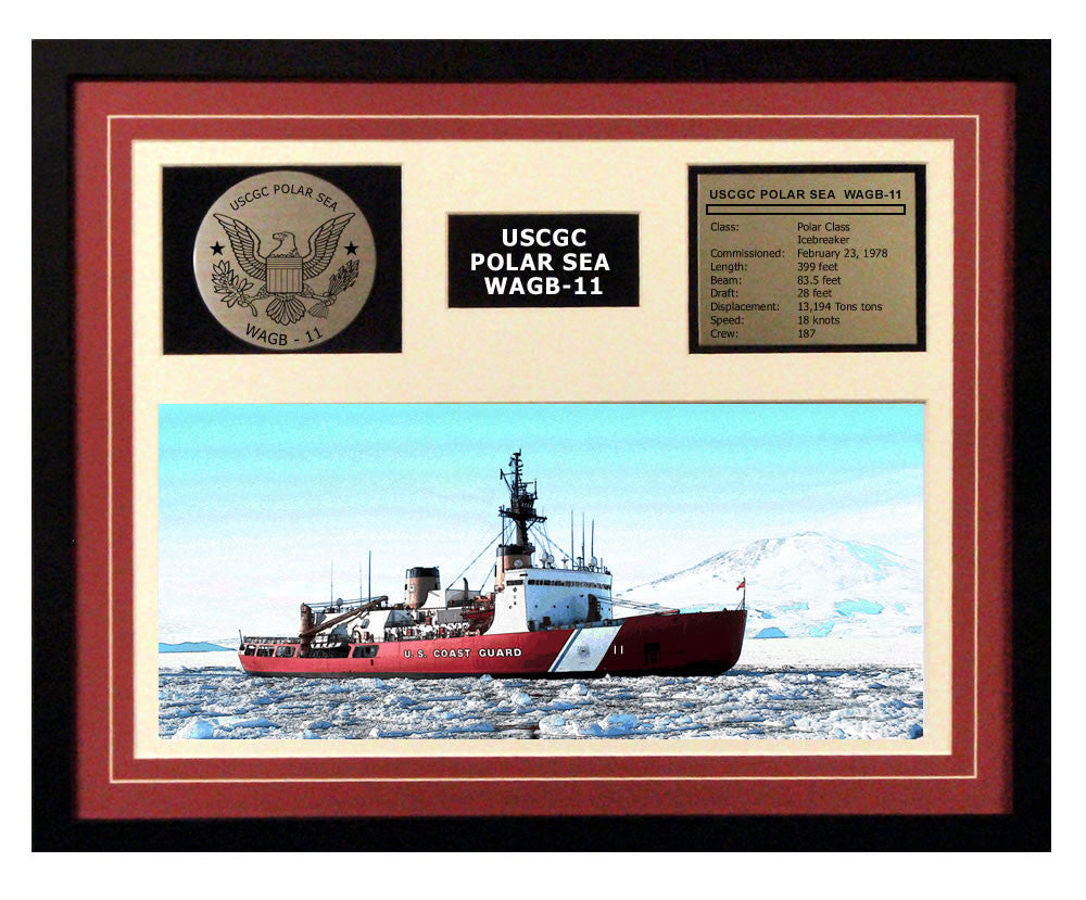 USCGC Polar Sea WAGB-11 Framed Coast Guard Ship Display Burgundy
