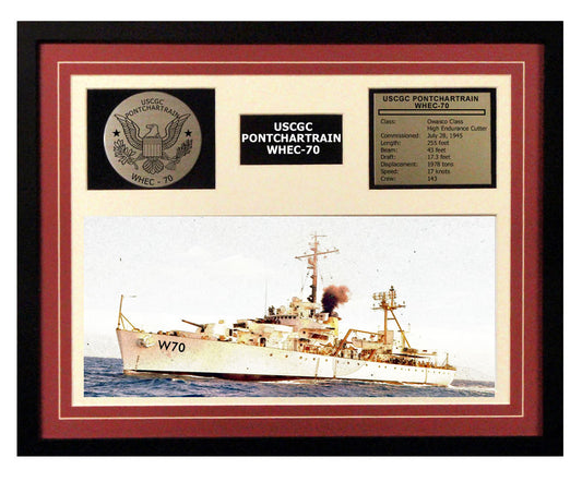 USCGC Pontchartrain WHEC-70 Framed Coast Guard Ship Display Burgundy