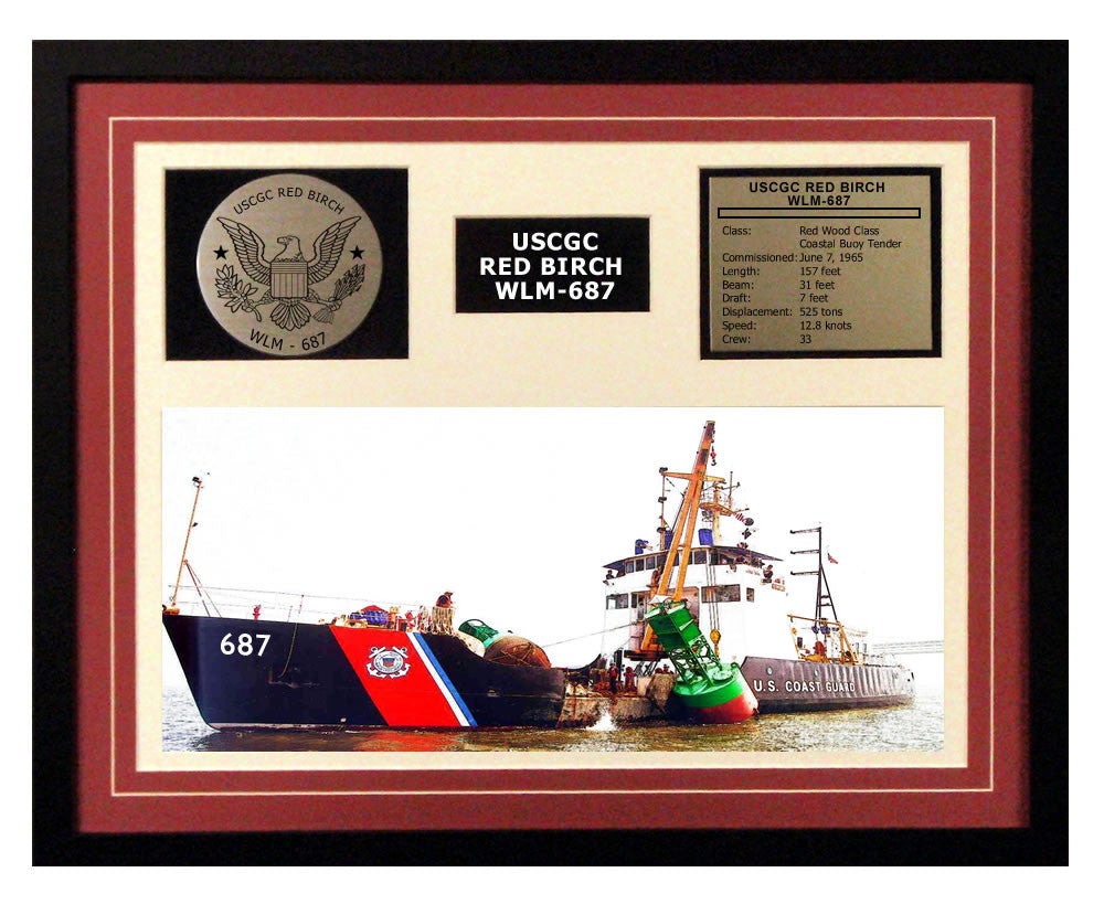 USCGC Red Birch WLM-687 Framed Coast Guard Ship Display Burgundy