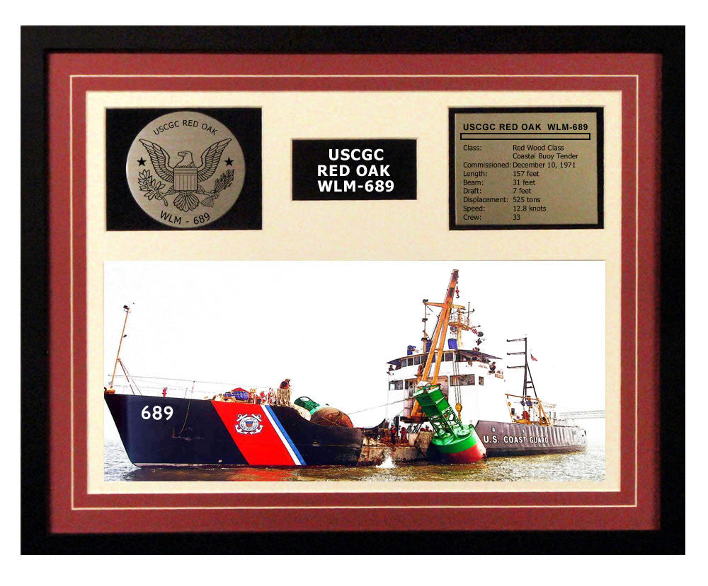 USCGC Red Oak WLM-689 Framed Coast Guard Ship Display Burgundy